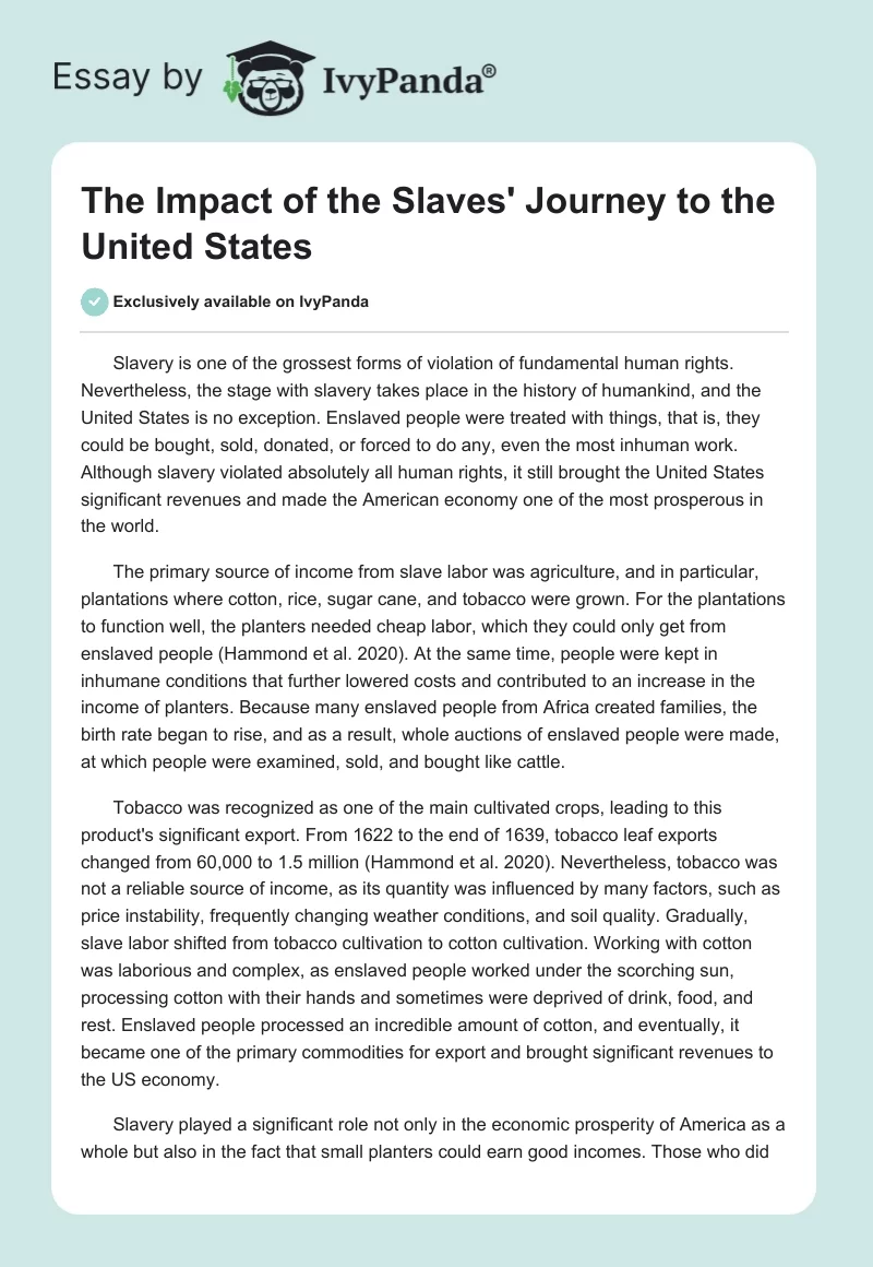 The Impact of the Slaves' Journey to the United States. Page 1