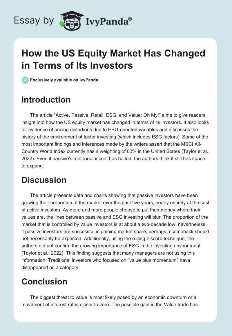 How the US Equity Market Has Changed in Terms of Its Investors. Page 1
