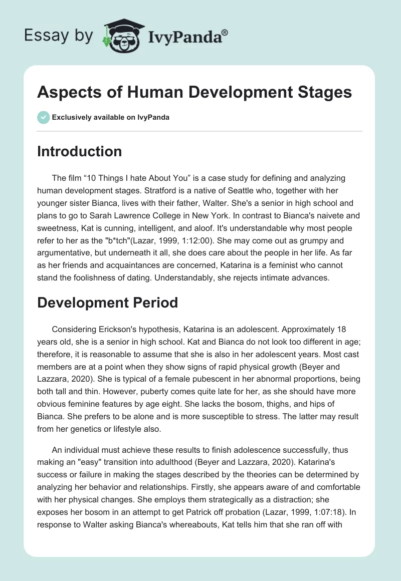 Aspects of Human Development Stages. Page 1