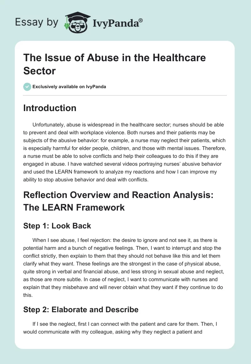 The Issue of Abuse in the Healthcare Sector. Page 1