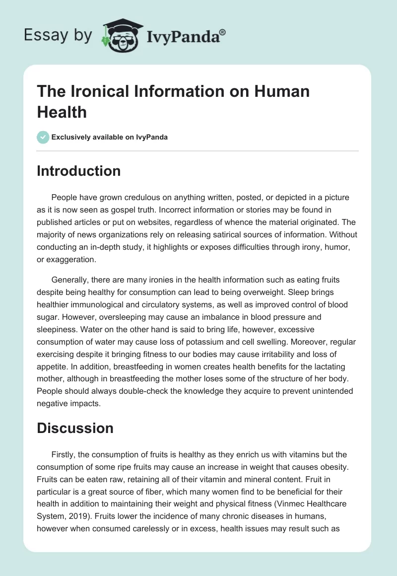 The Ironical Information on Human Health. Page 1