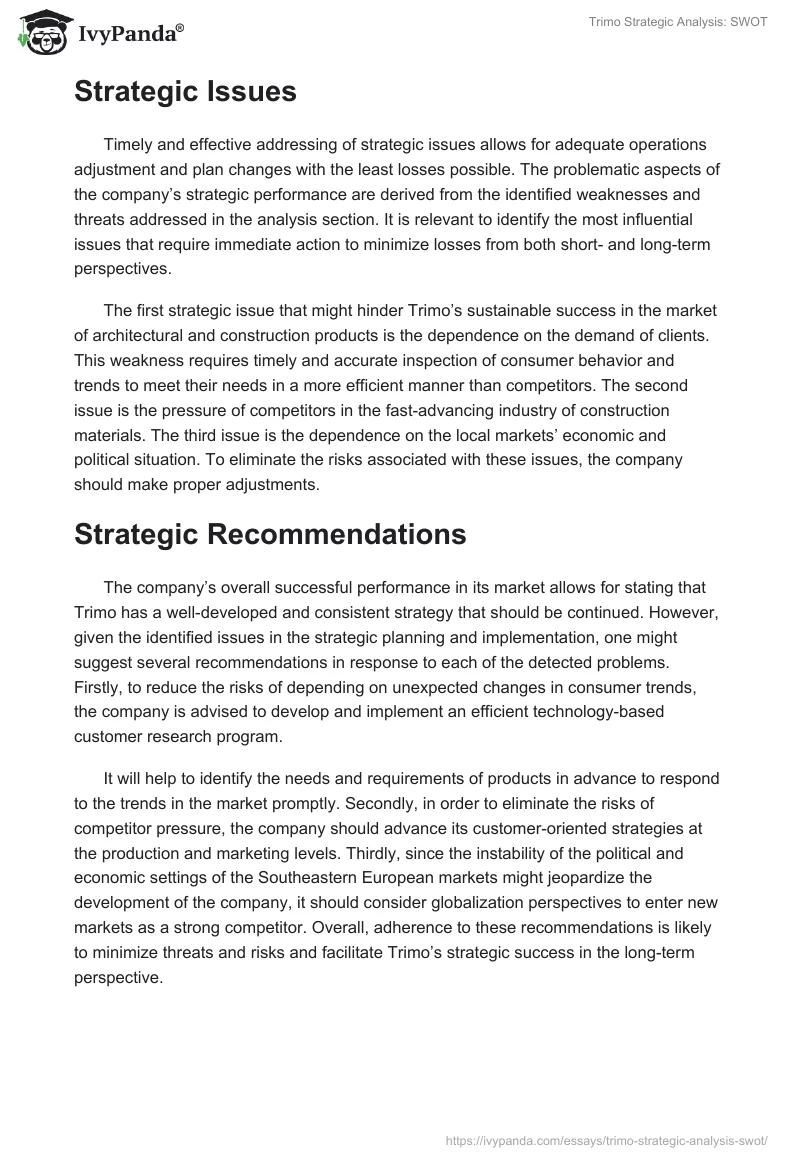 Trimo Strategic Analysis: SWOT. Page 2