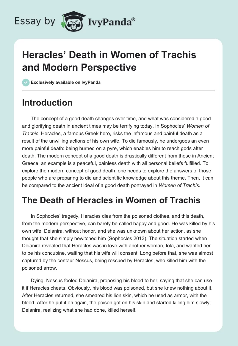 Heracles’ Death in Women of Trachis and Modern Perspective. Page 1