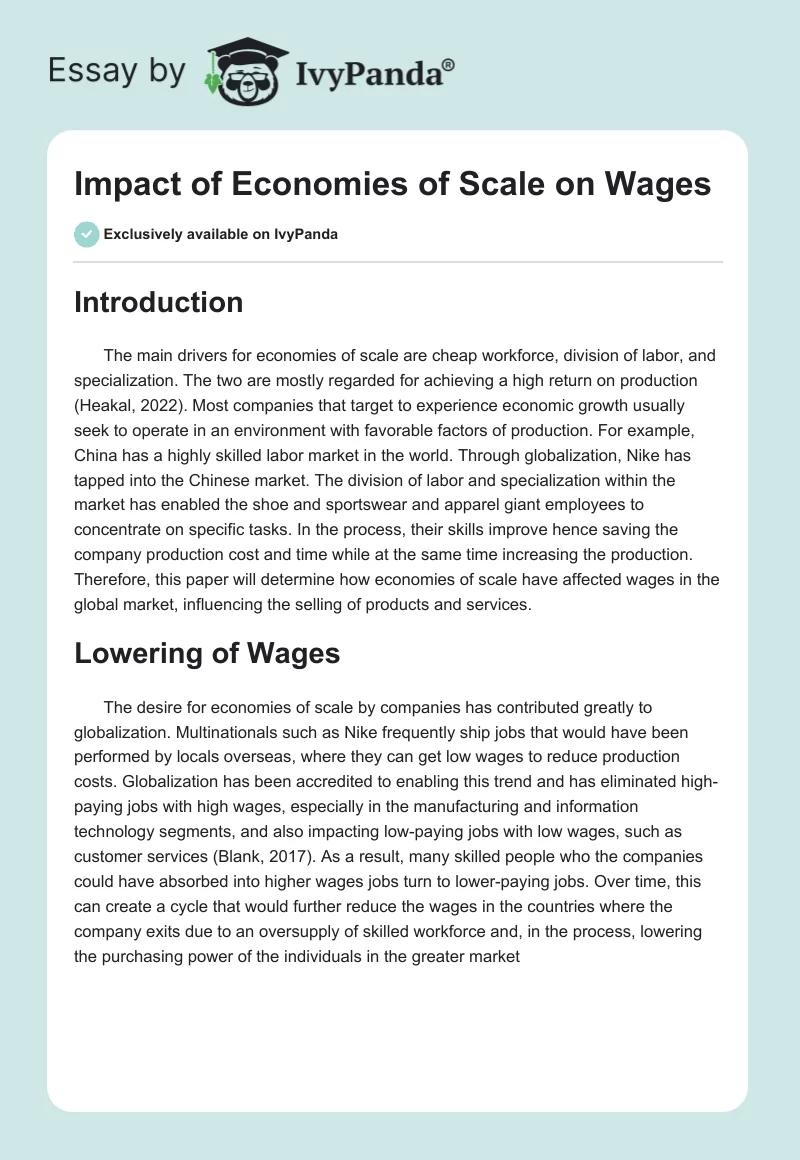 Impact of Economies of Scale on Wages. Page 1
