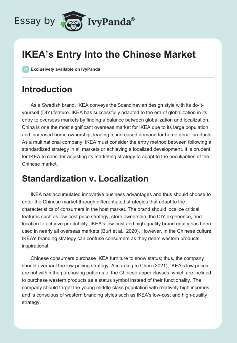 IKEA’s Entry Into the Chinese Market. Page 1