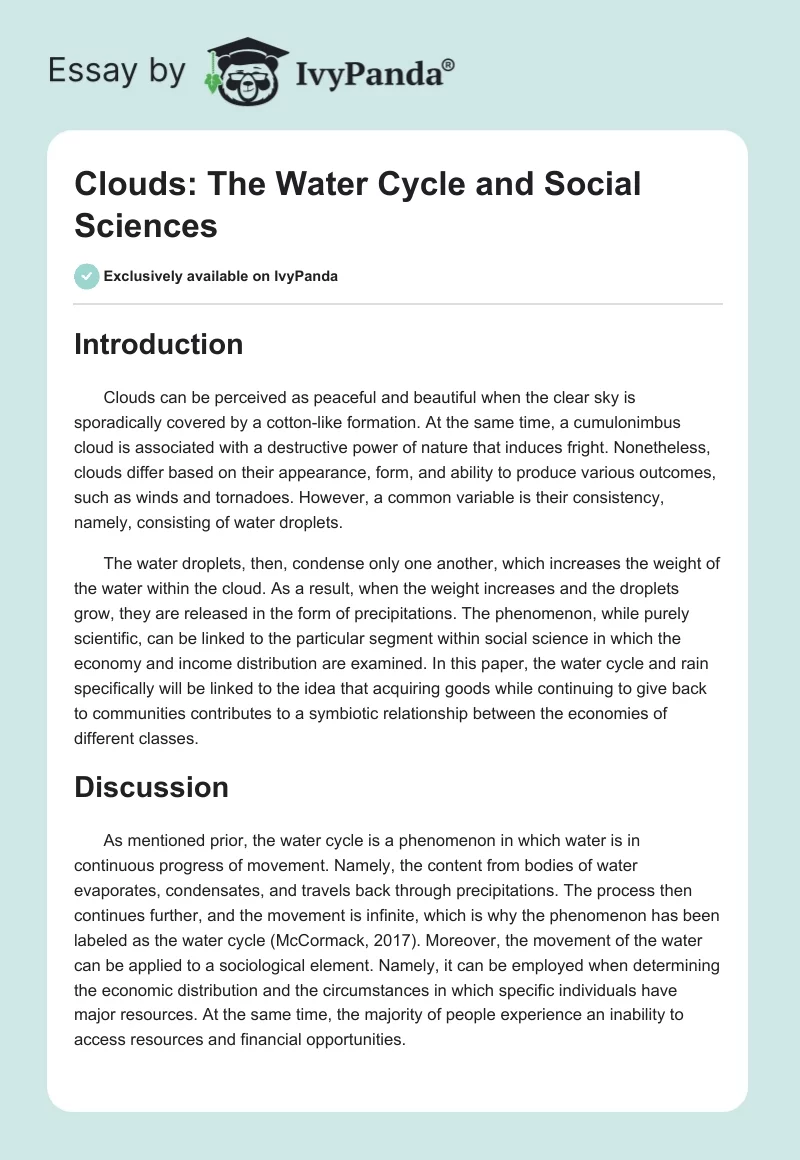 Clouds: The Water Cycle and Social Sciences. Page 1