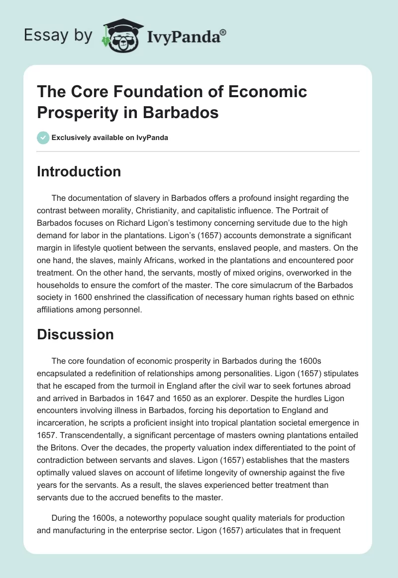 The Core Foundation of Economic Prosperity in Barbados. Page 1