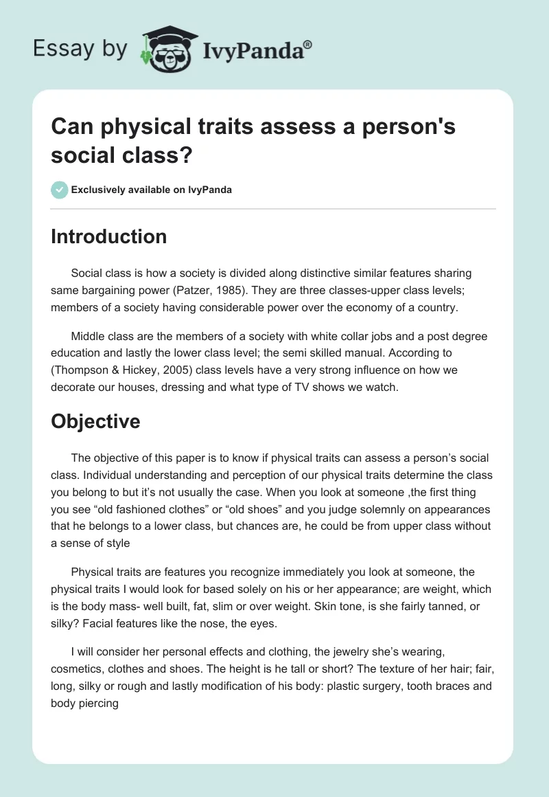 Can physical traits assess a person's social class?. Page 1