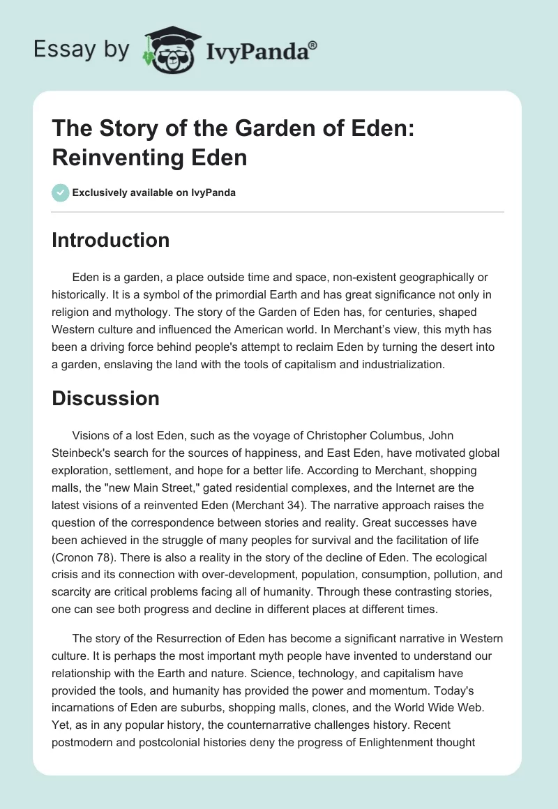 The Story of the Garden of Eden: Reinventing Eden. Page 1