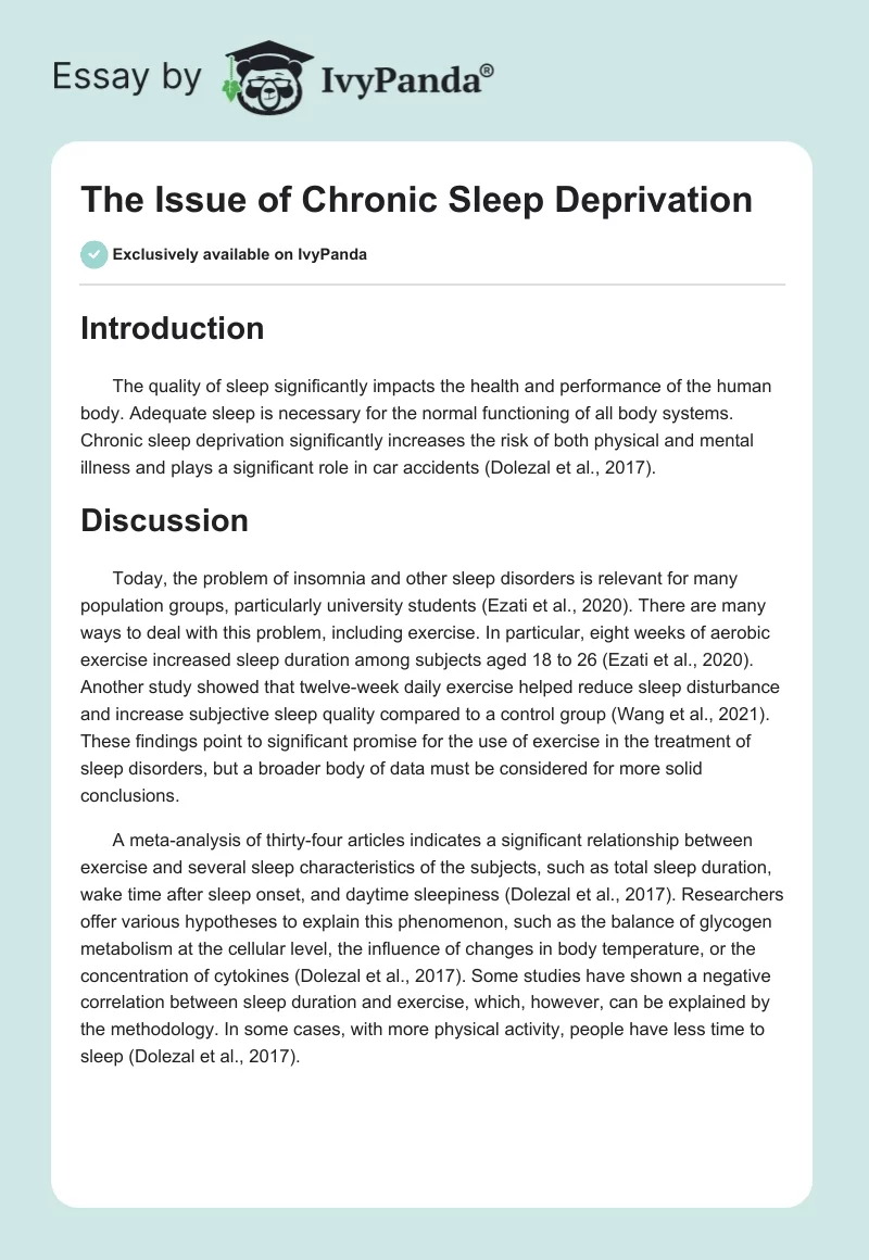 The Issue of Chronic Sleep Deprivation. Page 1