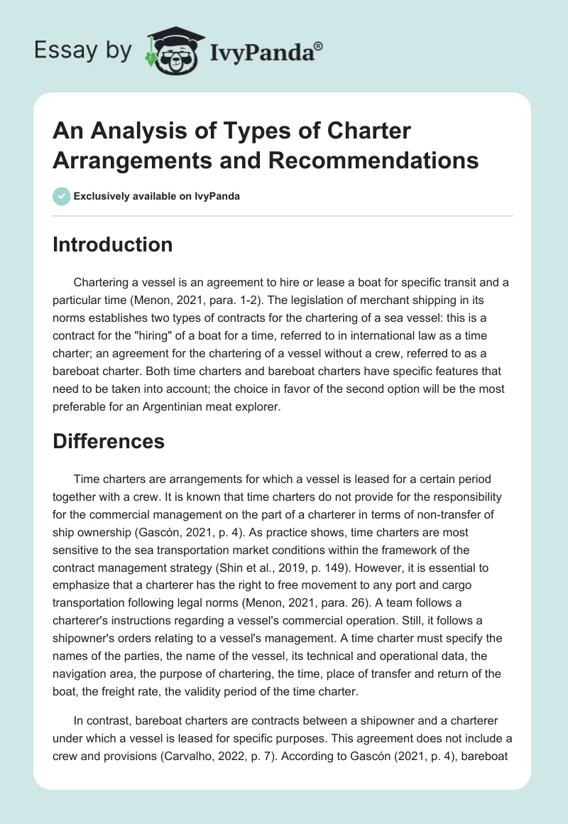 An Analysis of Types of Charter Arrangements and Recommendations. Page 1
