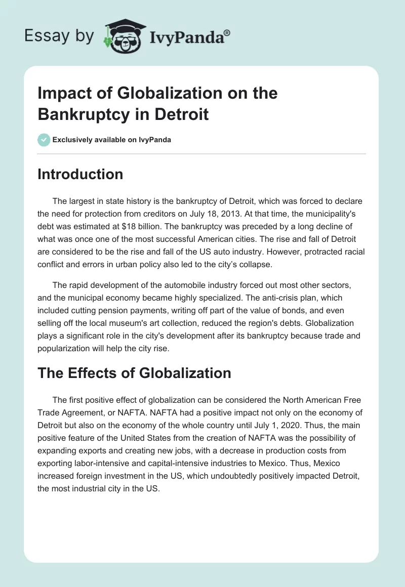 Impact of Globalization on the Bankruptcy in Detroit. Page 1