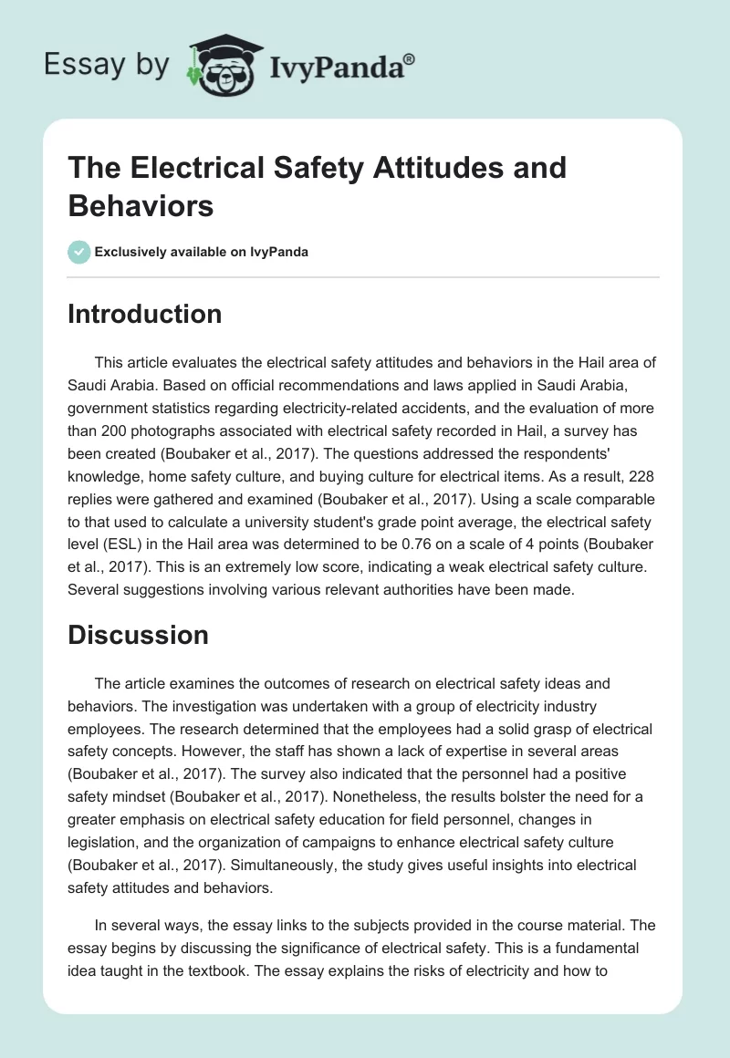 The Electrical Safety Attitudes and Behaviors. Page 1
