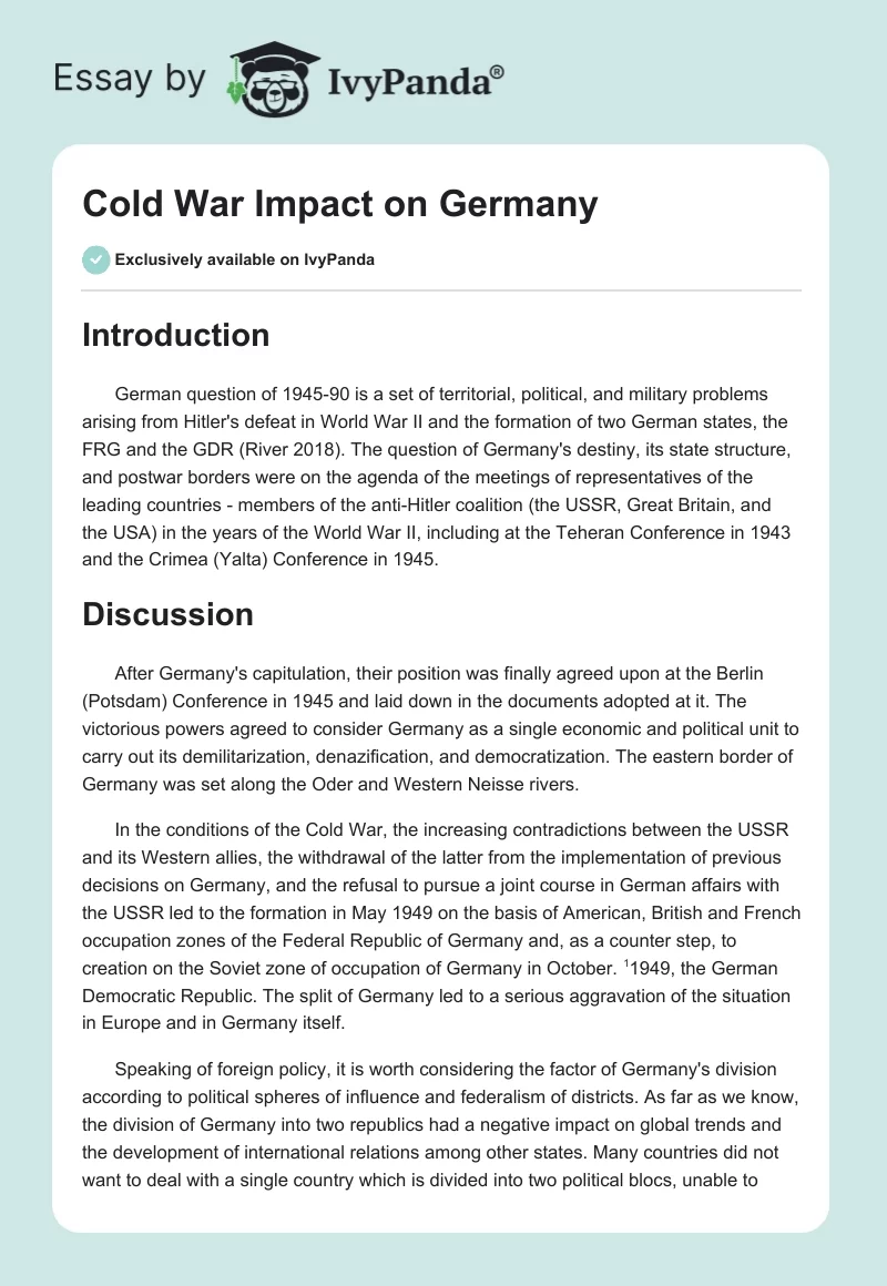 Cold War Impact on Germany. Page 1
