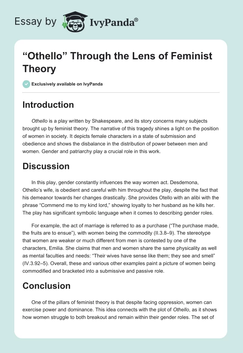 “Othello” Through the Lens of Feminist Theory. Page 1
