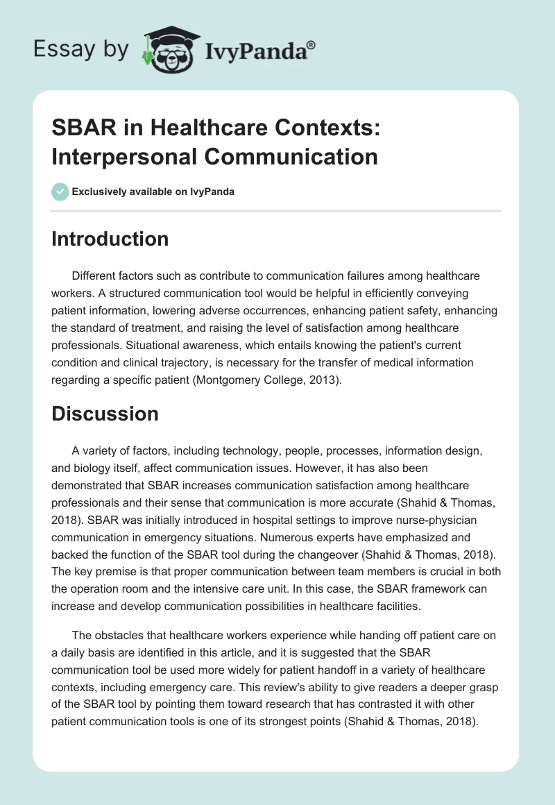 SBAR in Healthcare Contexts: Interpersonal Communication. Page 1