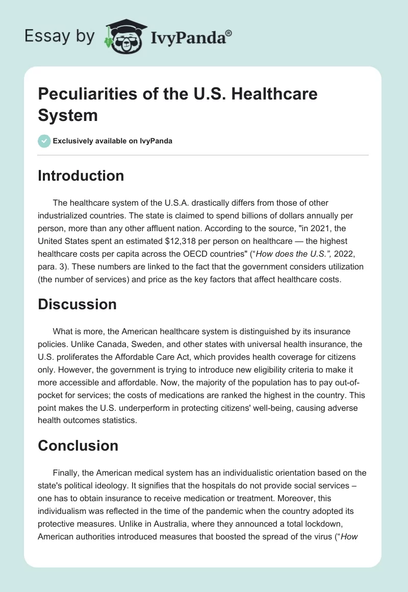 Peculiarities of the U.S. Healthcare System. Page 1