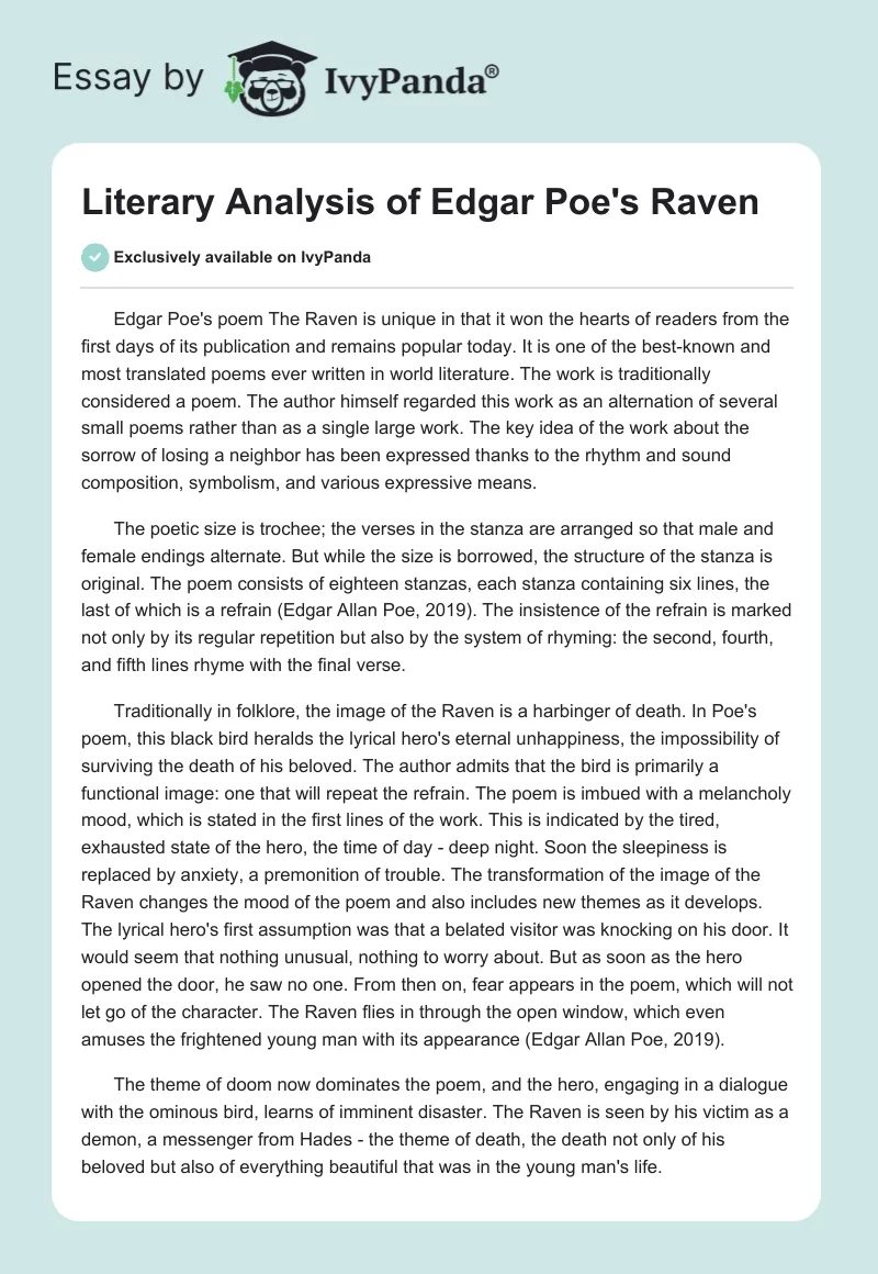 Literary Analysis of Edgar Allan Poe’s “The Raven”. Page 1