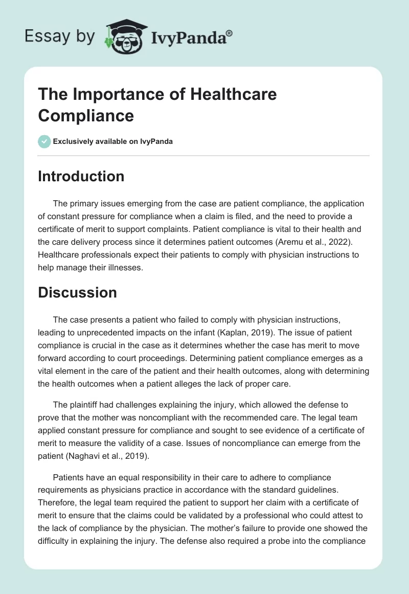 The Importance of Healthcare Compliance. Page 1