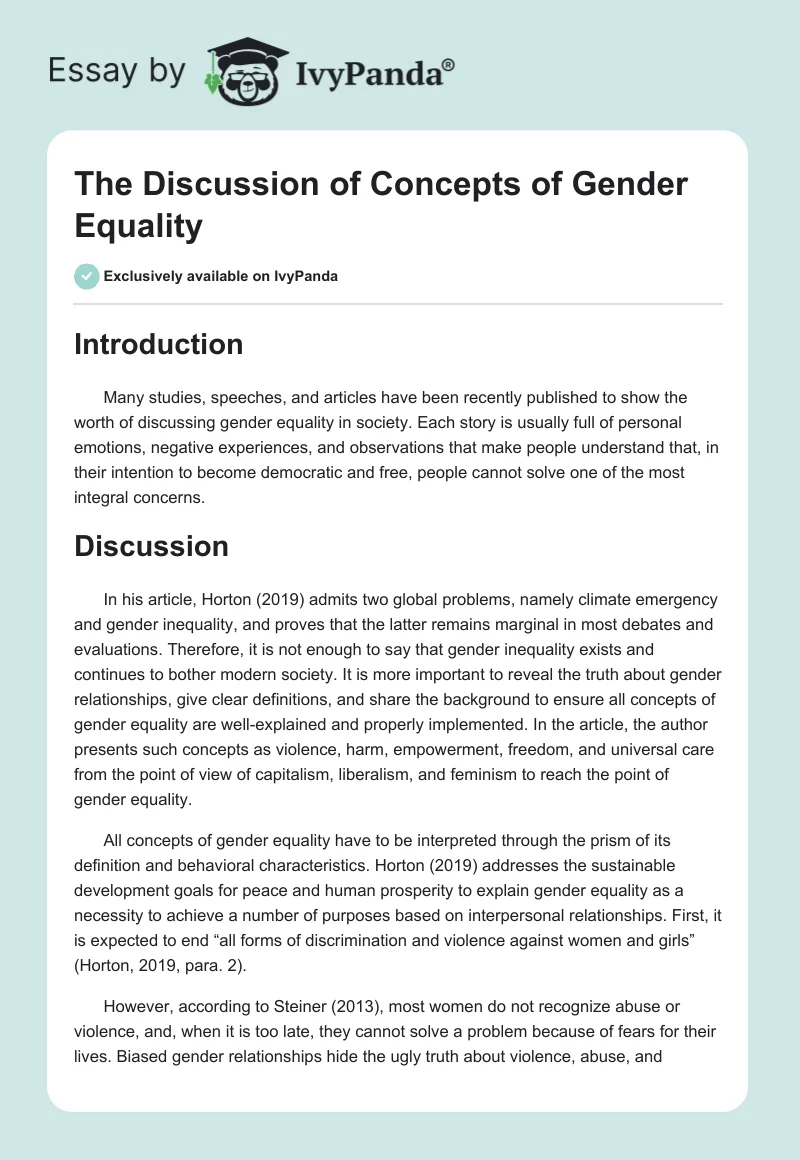 The Discussion of Concepts of Gender Equality. Page 1