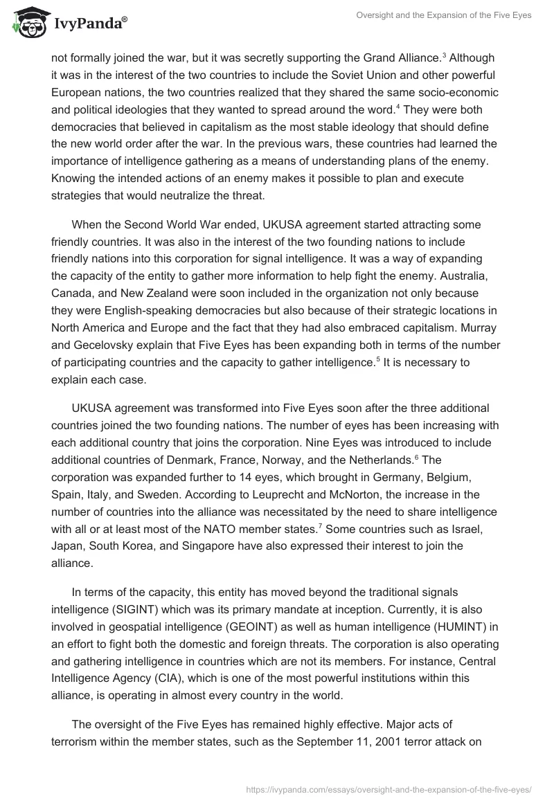 Oversight and the Expansion of the Five Eyes. Page 2