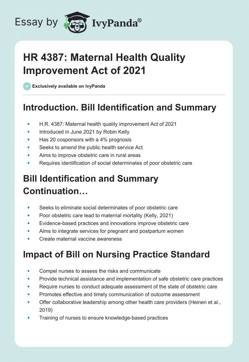 HR 4387: Maternal Health Quality Improvement Act of 2021. Page 1