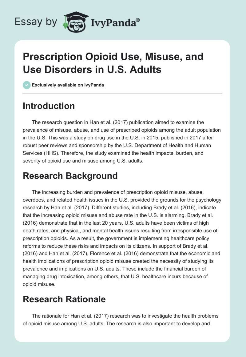 Prescription Opioid Use, Misuse, and Use Disorders in U.S. Adults. Page 1