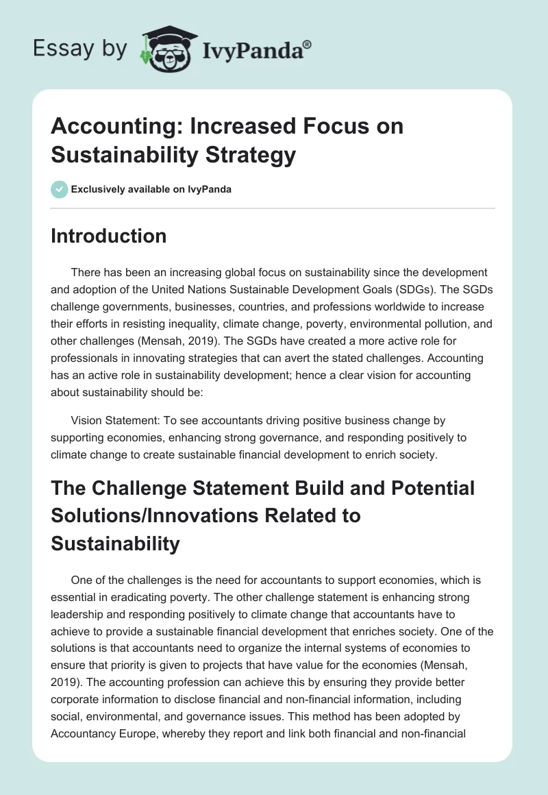 Accounting: Increased Focus on Sustainability Strategy. Page 1