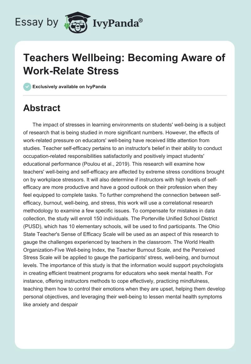 Teachers Wellbeing: Becoming Aware of Work-Relate Stress. Page 1