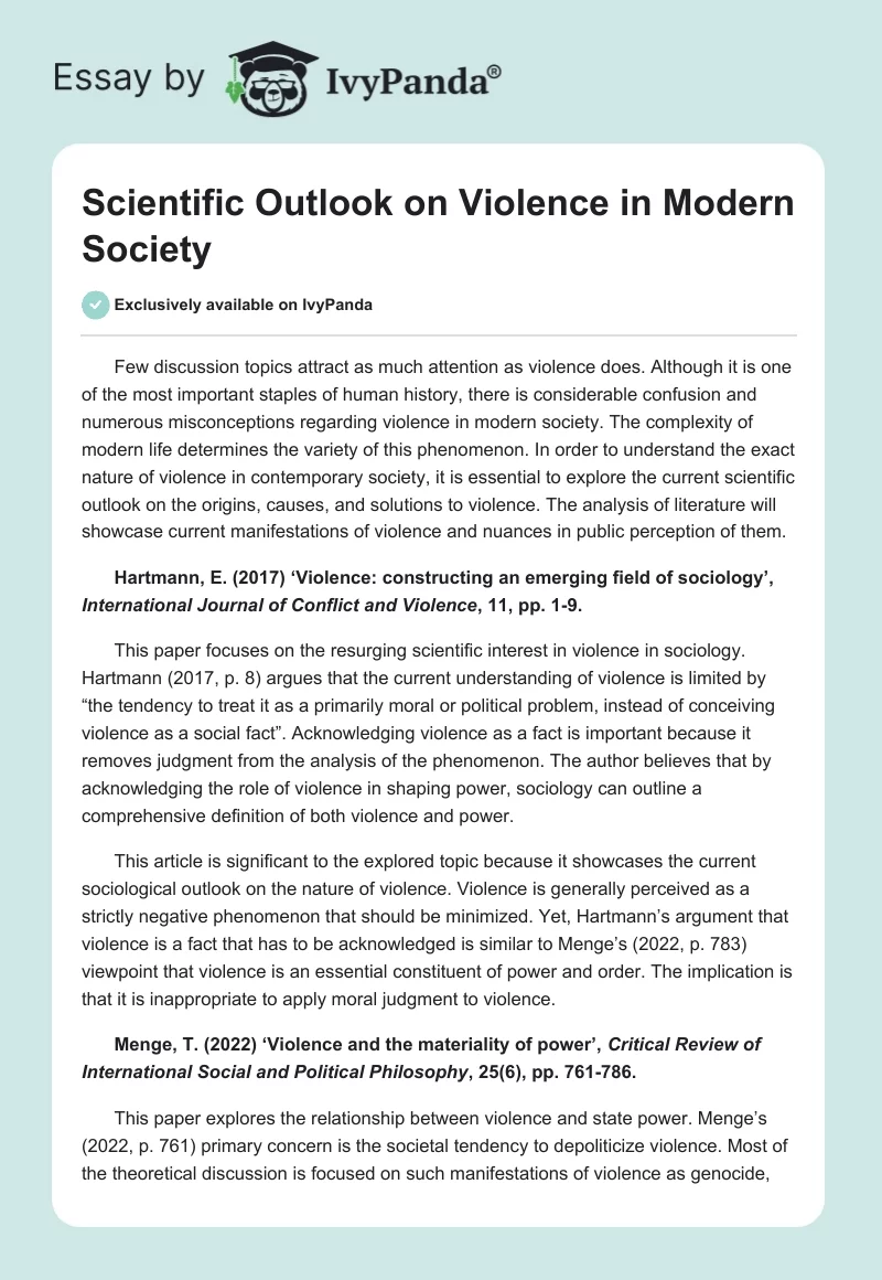 Scientific Outlook on Violence in Modern Society. Page 1