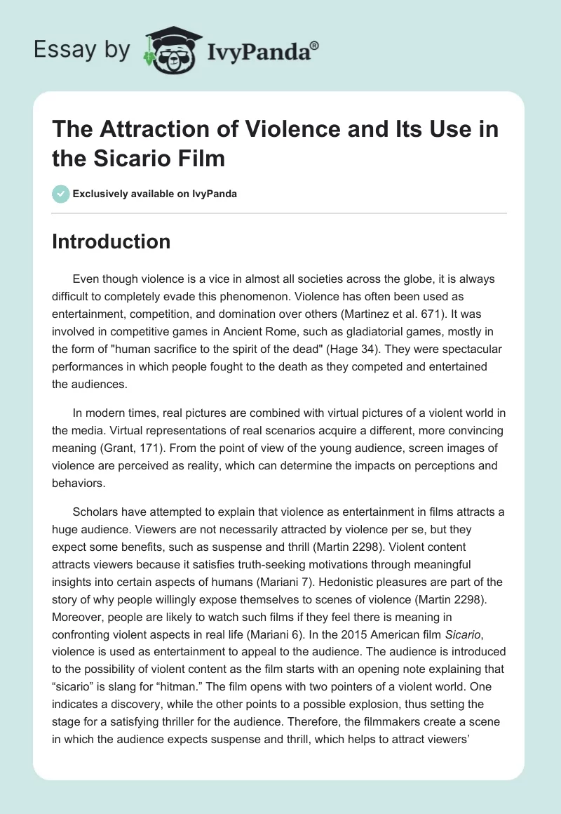 The Attraction of Violence and Its Use in the Sicario Film. Page 1