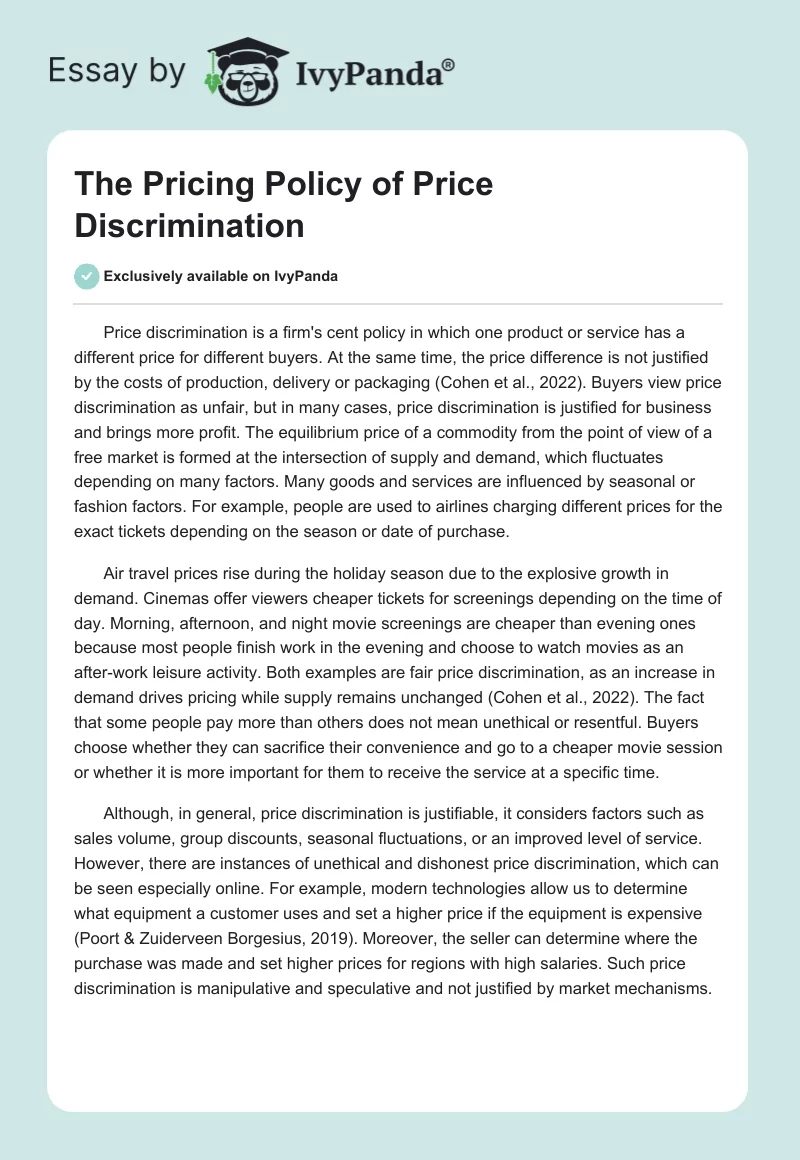 The Pricing Policy of Price Discrimination. Page 1