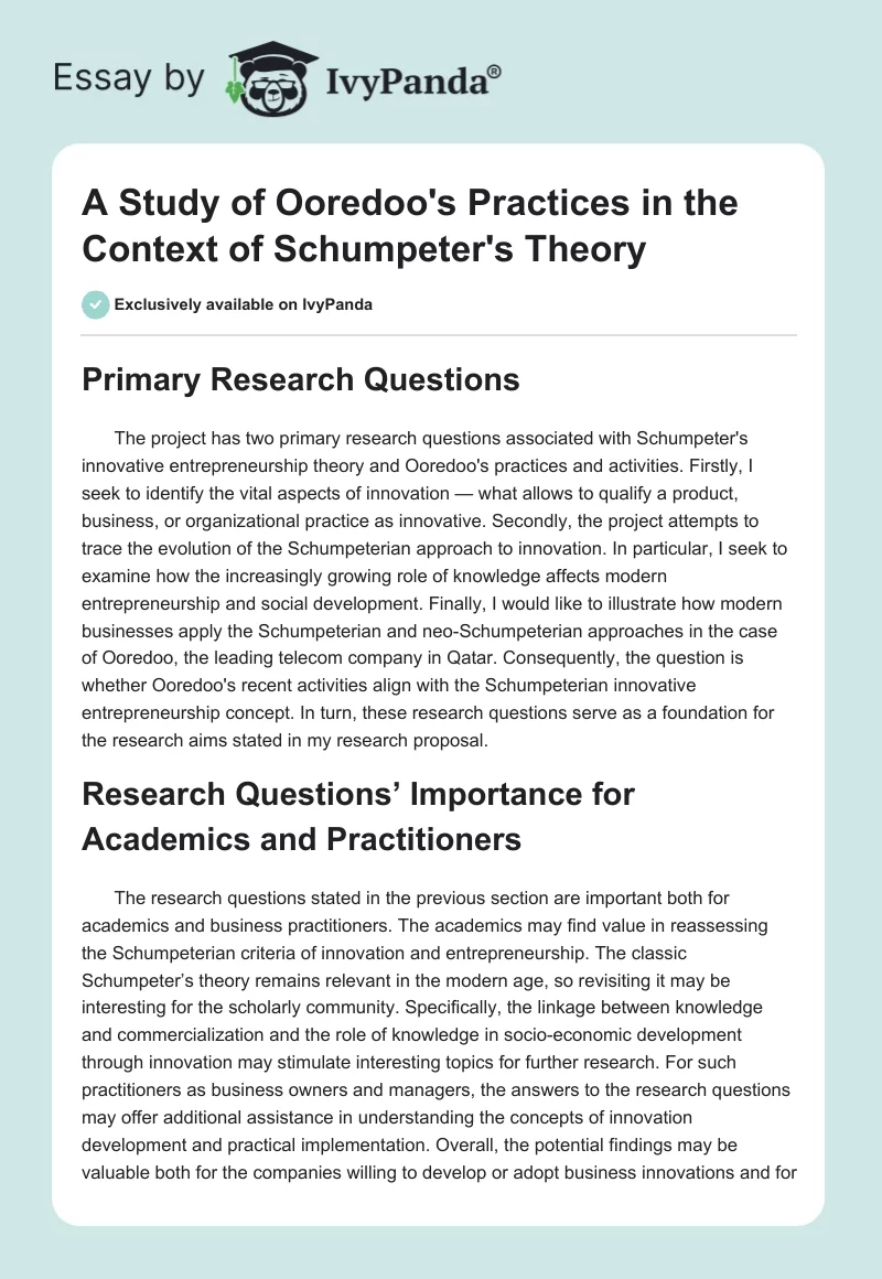 A Study of Ooredoo's Practices in the Context of Schumpeter's Theory. Page 1