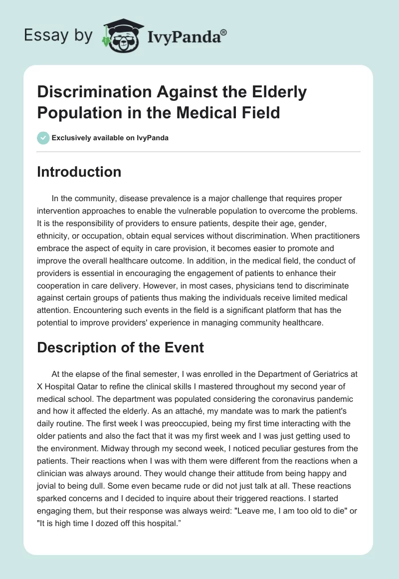 Discrimination Against the Elderly Population in the Medical Field. Page 1