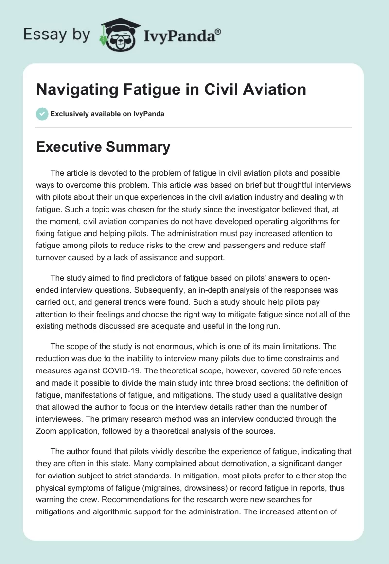 Navigating Fatigue in Civil Aviation. Page 1