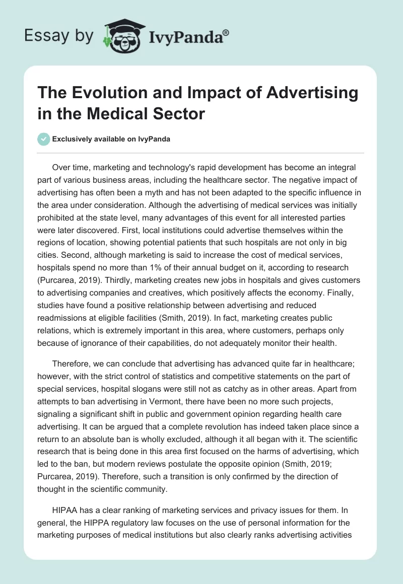 The Evolution and Impact of Advertising in the Medical Sector. Page 1