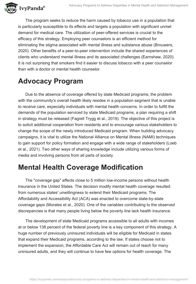 Advocacy Programs to Address Disparities in Mental Health and Addiction Management. Page 2