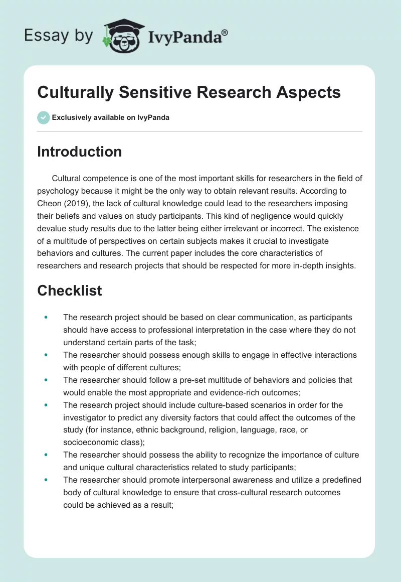 Culturally Sensitive Research Aspects. Page 1