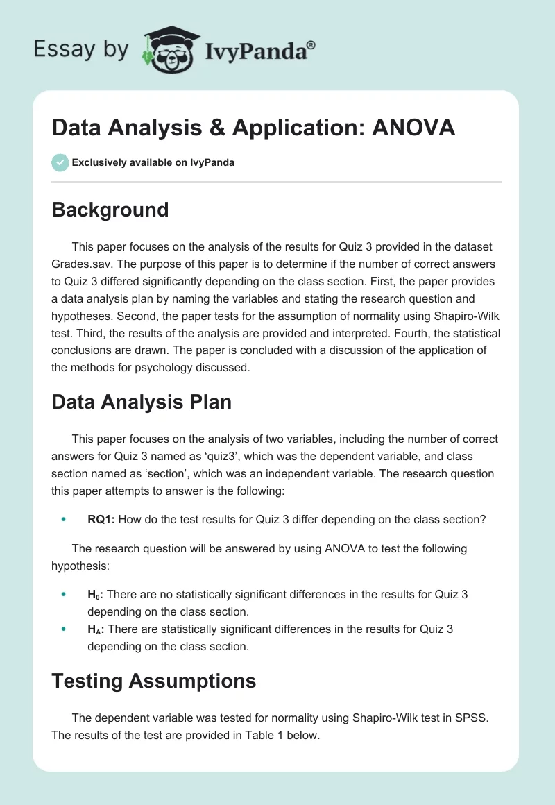 Data Analysis & Application: ANOVA. Page 1