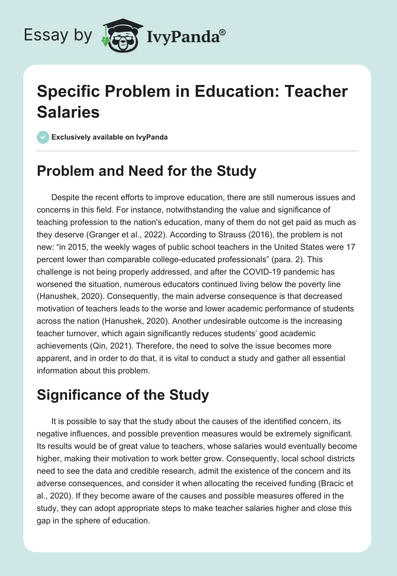 Specific Problem in Education: Teacher Salaries. Page 1