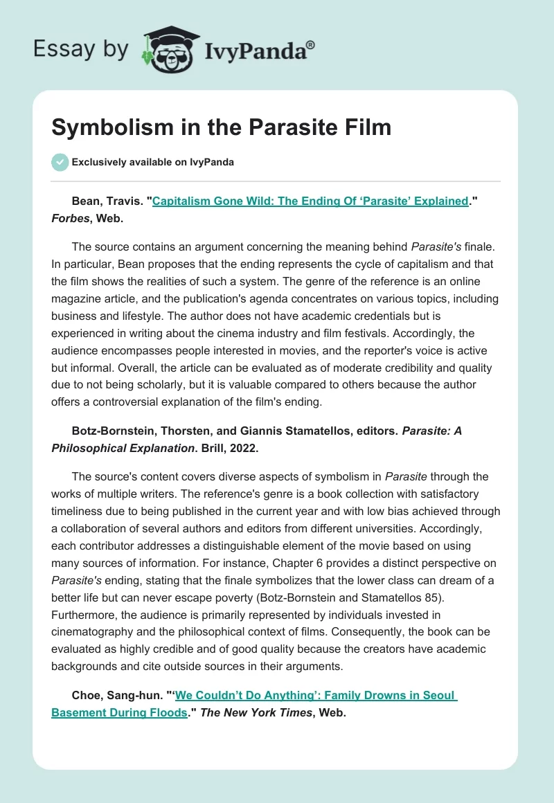 Symbolism in the Parasite Film. Page 1