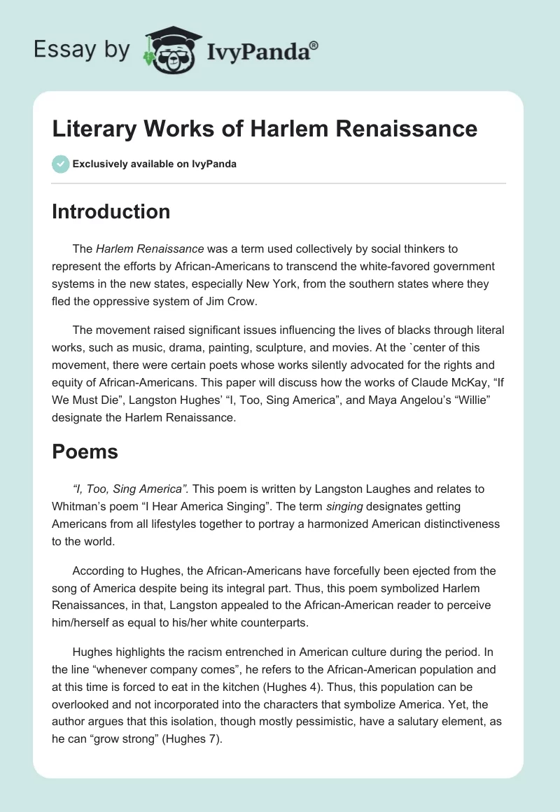 Literary Works of Harlem Renaissance. Page 1