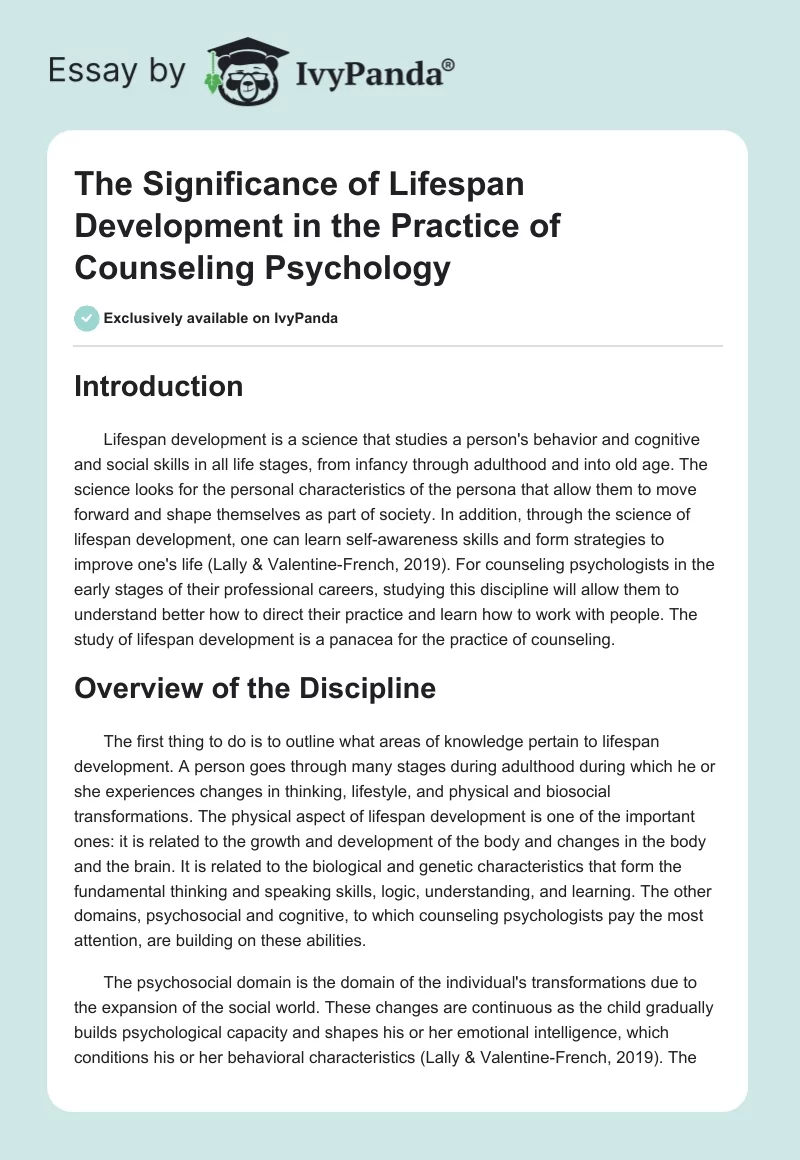 The Significance of Lifespan Development in the Practice of Counseling Psychology. Page 1