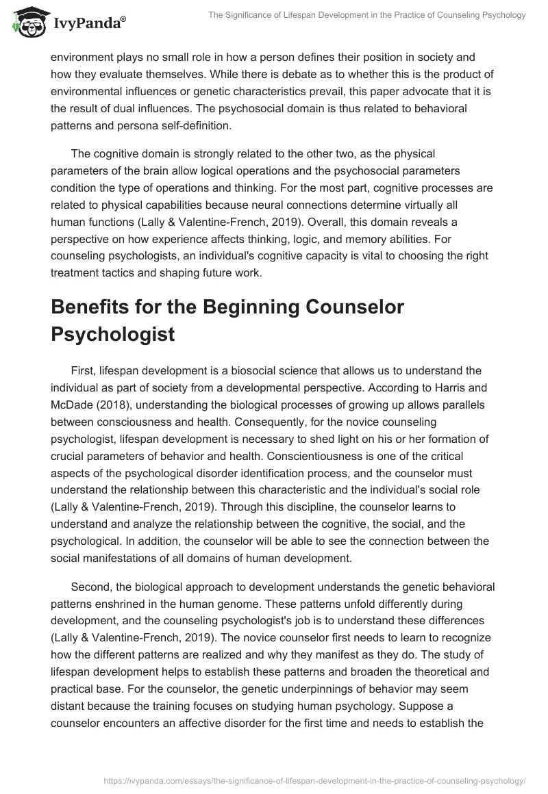 The Significance of Lifespan Development in the Practice of Counseling Psychology. Page 2