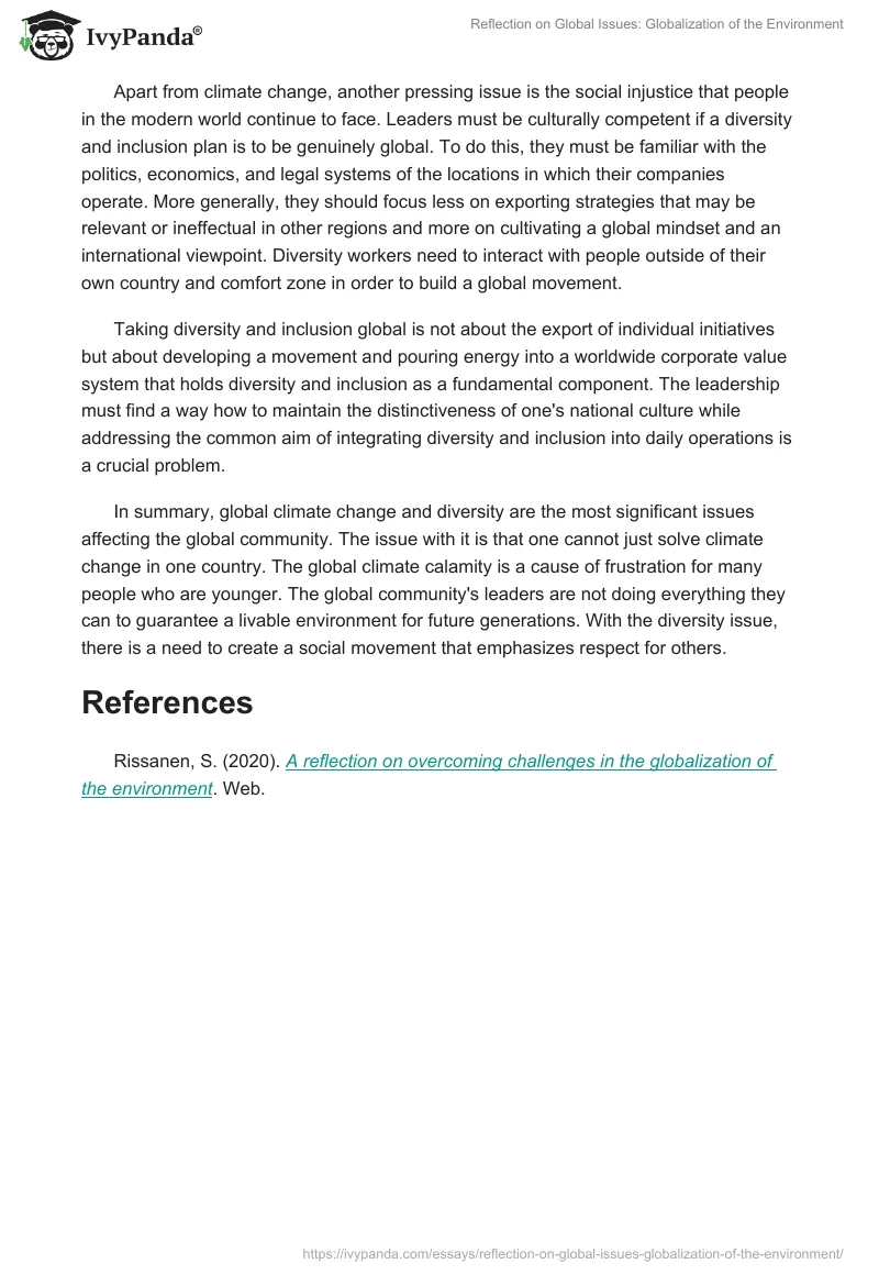 Reflection on Global Issues: Globalization of the Environment. Page 2