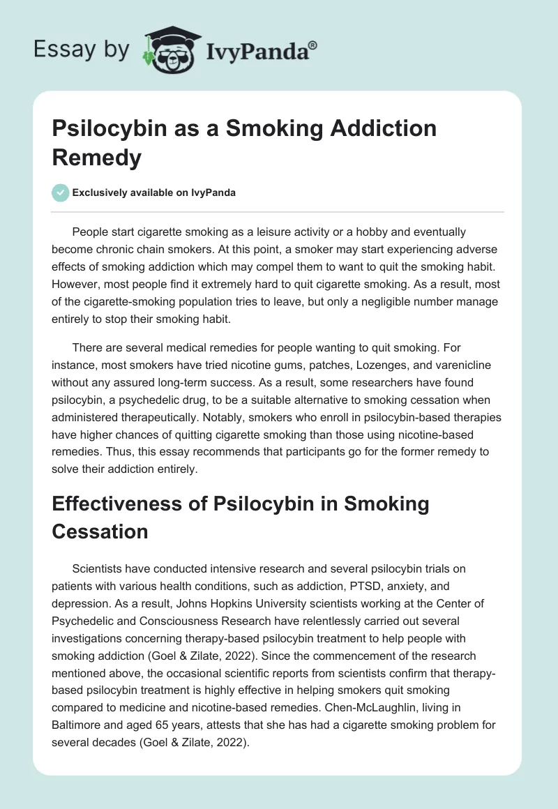 Psilocybin as a Smoking Addiction Remedy. Page 1