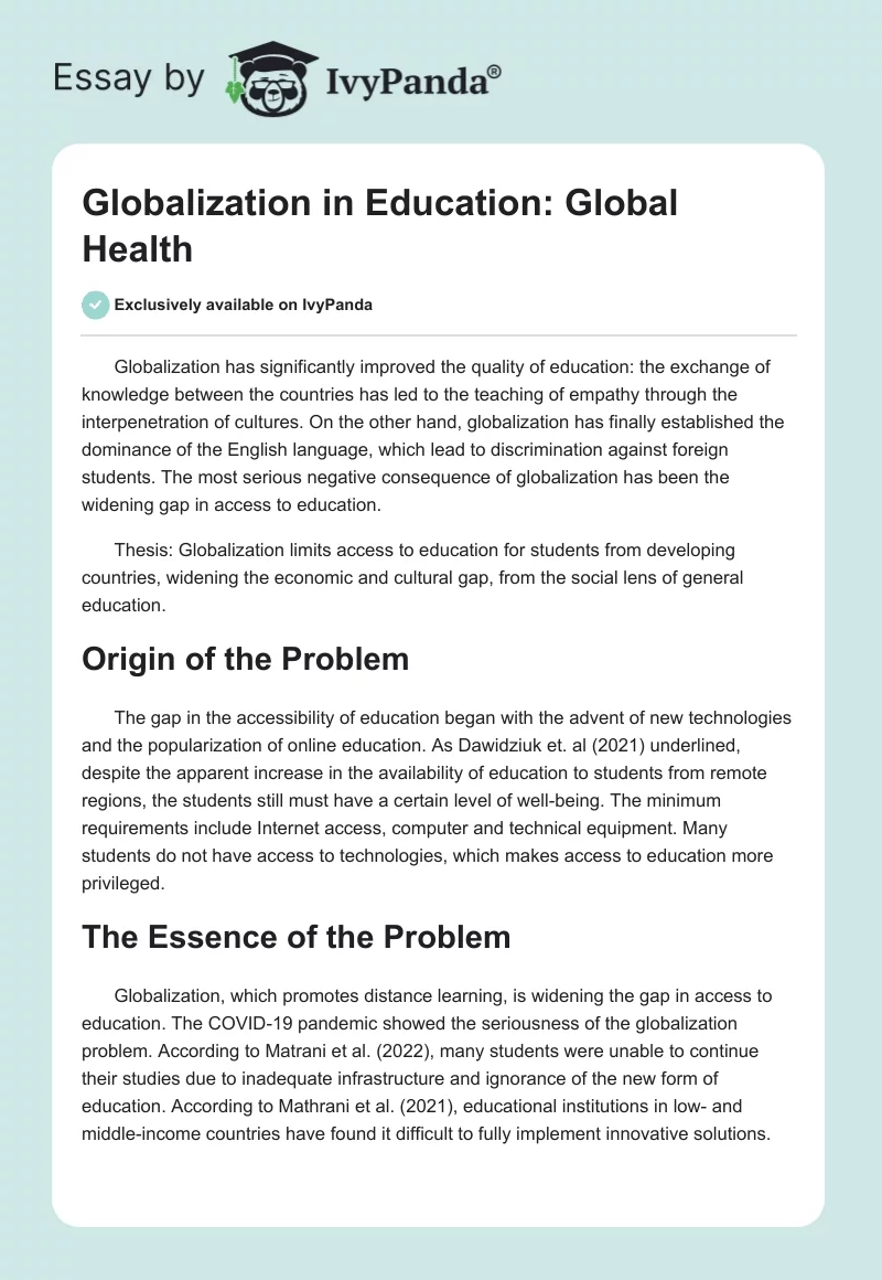 Globalization in Education: The Gap in the Accessibility. Page 1