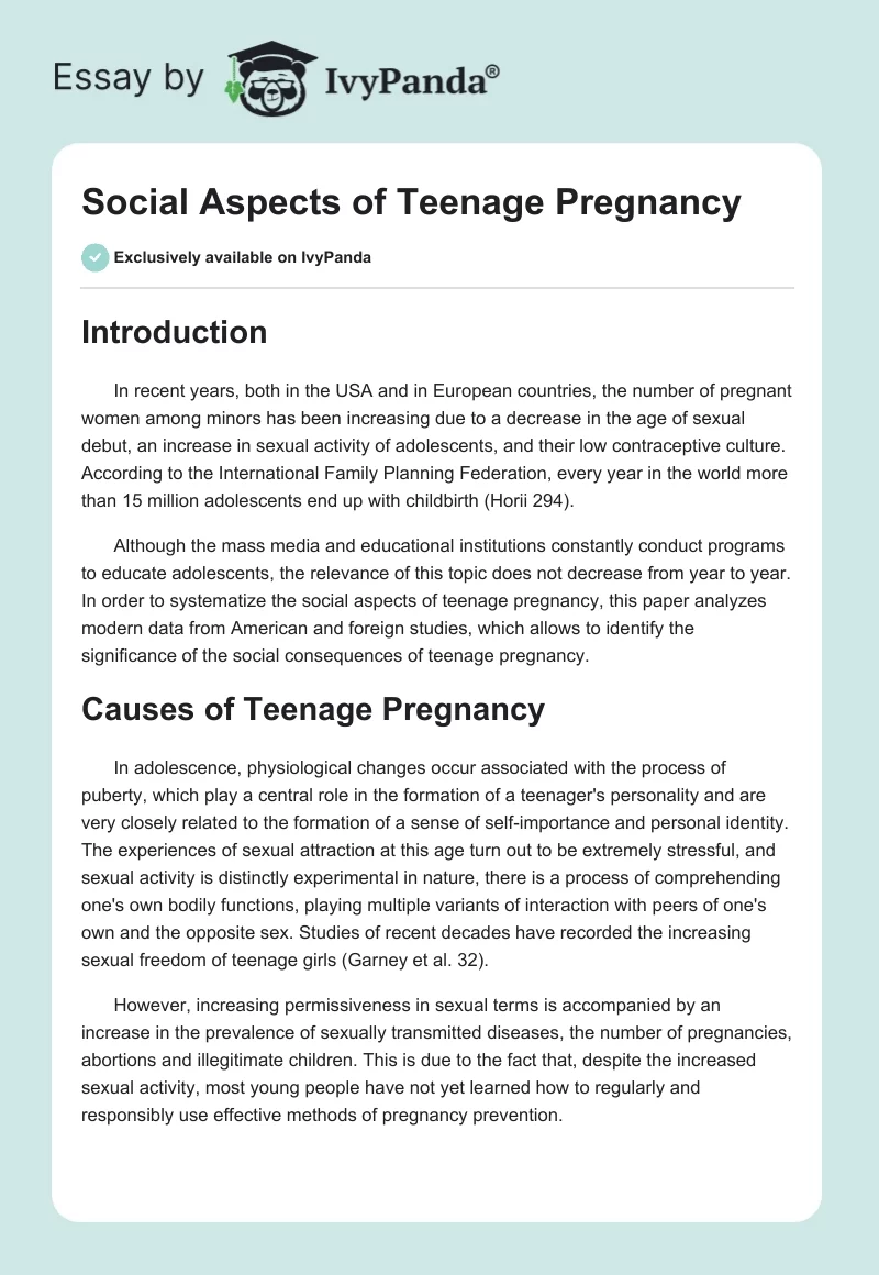 Social Aspects of Teenage Pregnancy. Page 1