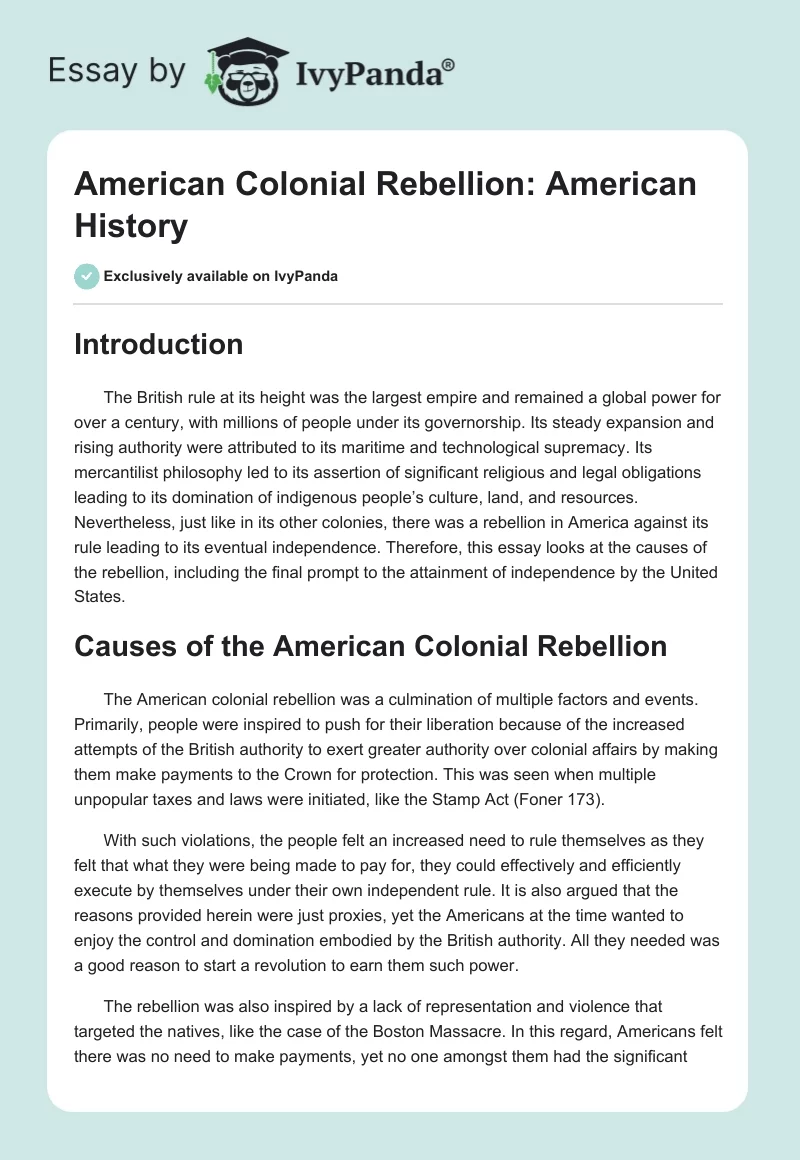 American Colonial Rebellion: American History. Page 1