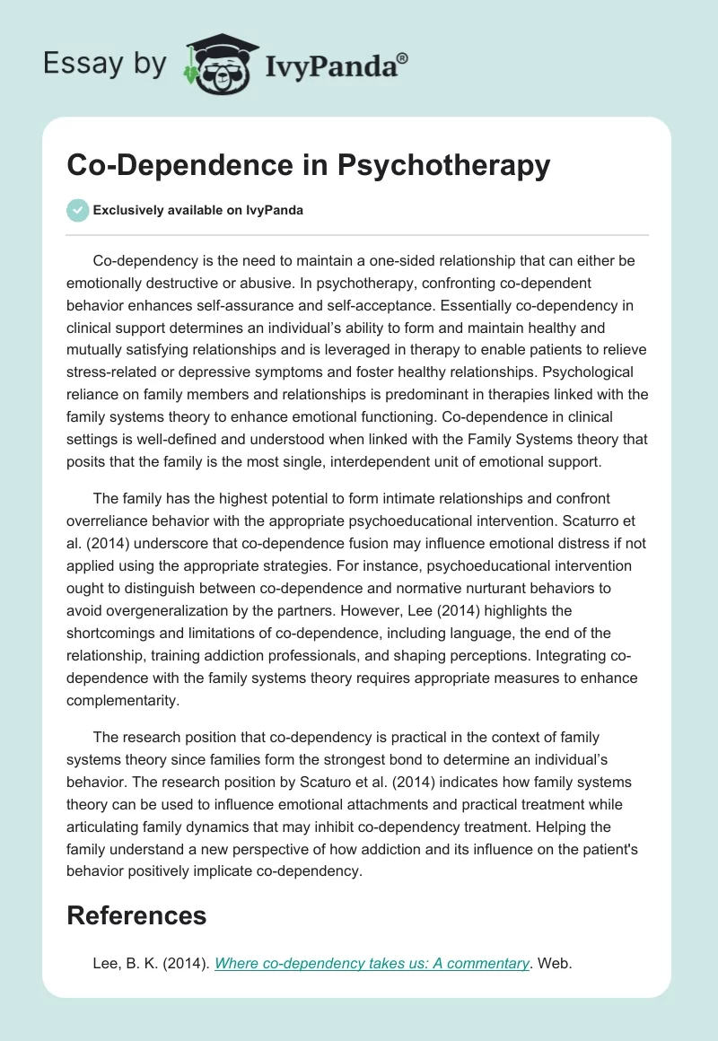 Co-Dependence in Psychotherapy. Page 1